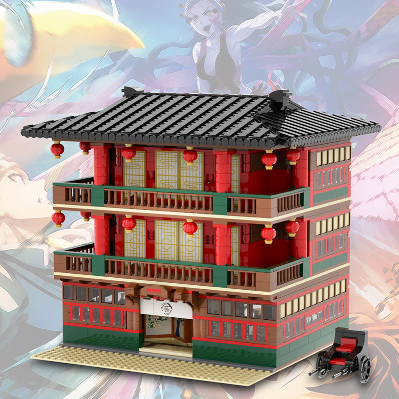 MOC1039 Anime Demon Slayer Flower Street Scene Building Blocks Bricks Kids Toys for Children Gift MOC Parts