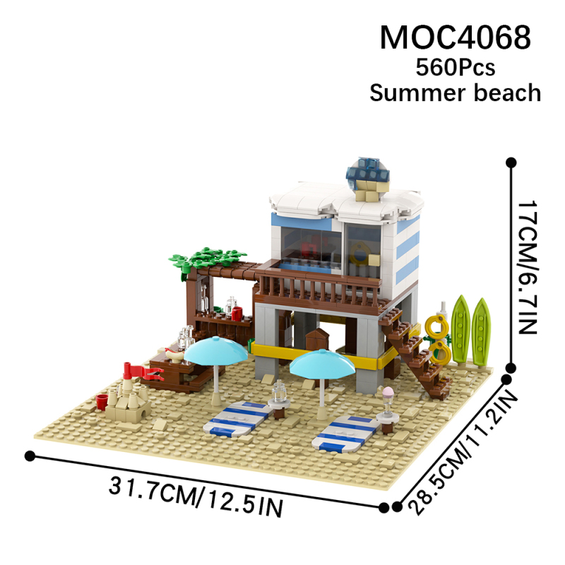 MOC4068 City Series Seaside Beach Sreet View Building Blocks Bricks Kids Toys for Children Gift MOC Parts