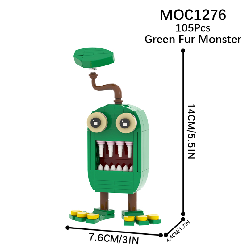 MOC1276 Creativity series My Singing Monsters Game Green Fur Monster Character Building Blocks Bricks Kids Toys for Children Gift MOC Parts