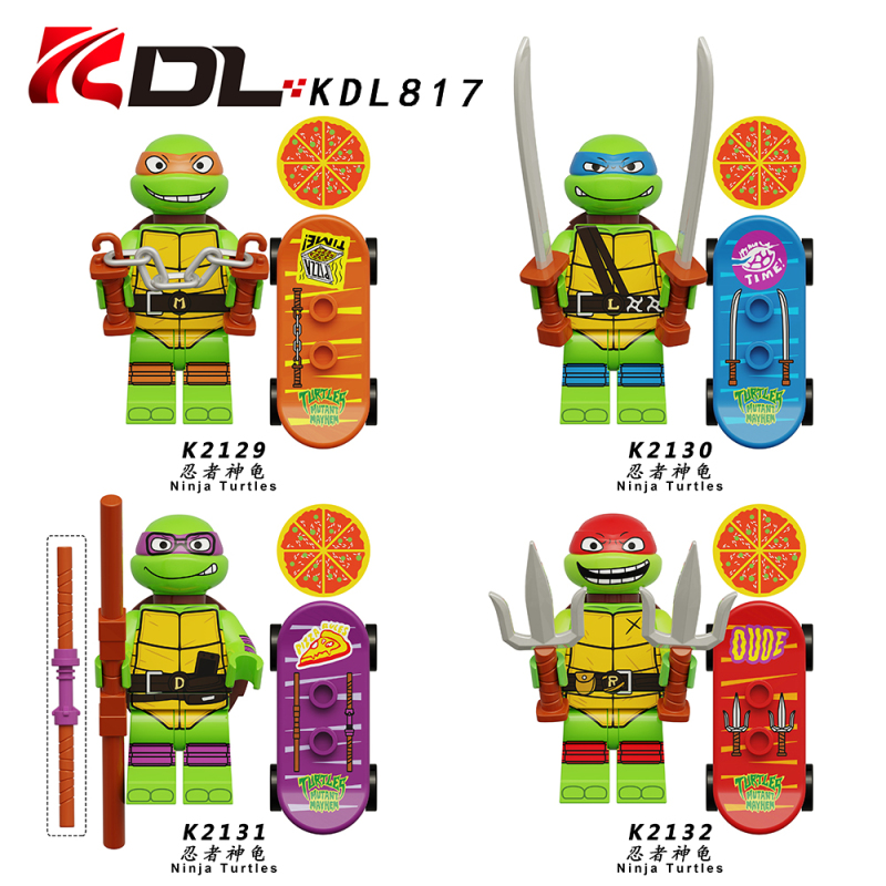 KDL817 TMNT Action Figures Cartoon & Anime Game Movie & TV Mikey Leo Don Raph Compatible with MiniFigs Skateboard Building Blocks Kids Toys Gift Koruit