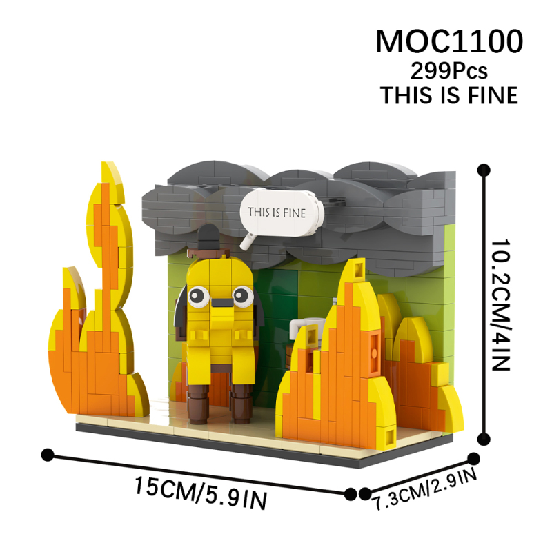 MOC1100 Cartoon This Is Fine Dog Scene Building Blocks Bricks Kids Toys for Children Gift MOC Parts