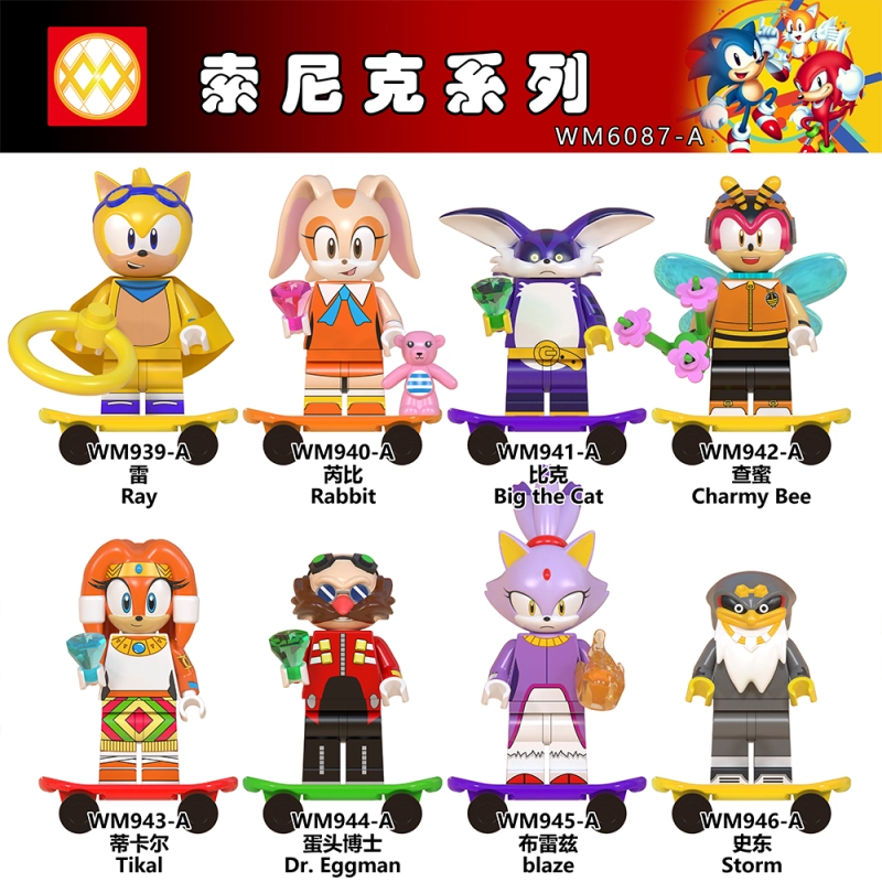 WM6087-A Game Series Sonic Ray Rabbit Big The Cat Charmy Bee Tikal Dr.Eggman Blaze Storm Action Figure Building Blocks Kids Toys