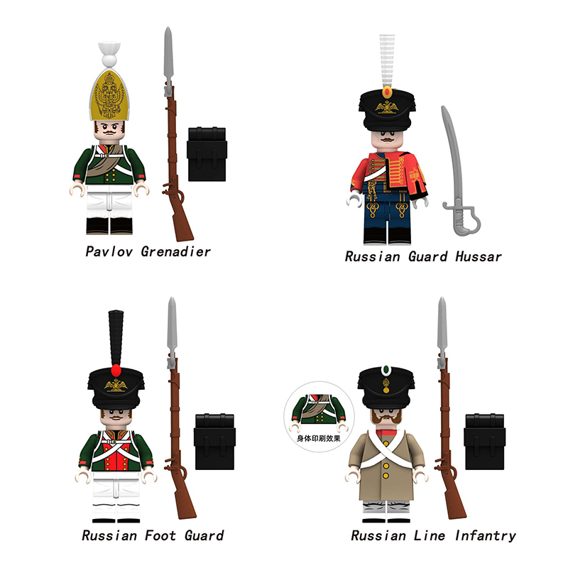 MJQ148-151  Military Pavlov Grenadier Russian Guard Hussar Russian Foot Guard Russian Line lnfantry Soldiers Action Figures Building Blocks Kids Toys