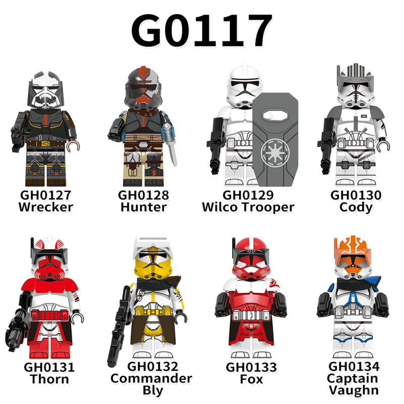 G0117 Star Wars movies Wrecker Hunter Wilco Trooper Cody Thorn Commander Bly Fox Captain Vaughn Action Figures Building Blocks Kids Toys