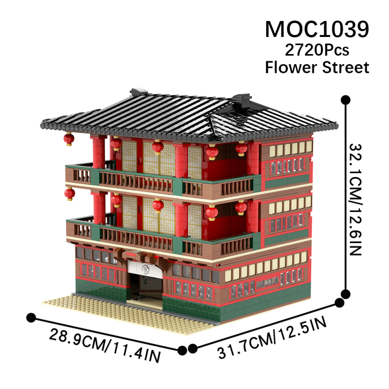 MOC1039 Anime Demon Slayer Flower Street Scene Building Blocks Bricks Kids Toys for Children Gift MOC Parts