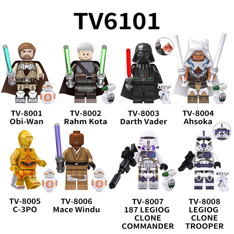 TV6101 Star Wars Movie Obi-Wan Rahm Kota Darth Vader Ahsoka C-3PO Mace Windu 187 Legion Clone Commander Legion Clone Trooper Action Figure Building Blocks Kids Toys