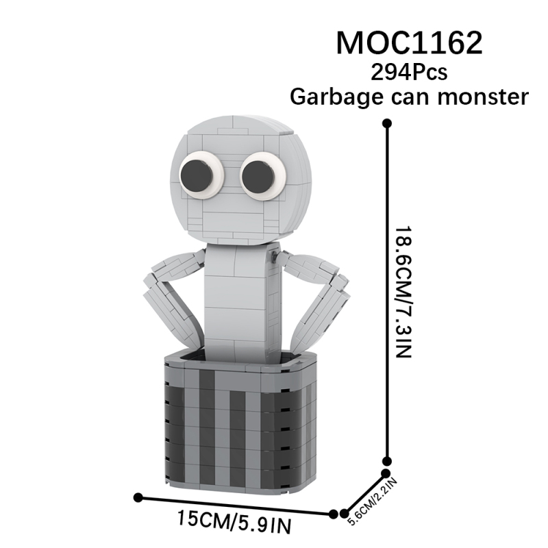 MOC1162 Creative Gray Trash Can Monster Model Decoration Building Blocks Bricks Kids Toys for Children Gift MOC Parts