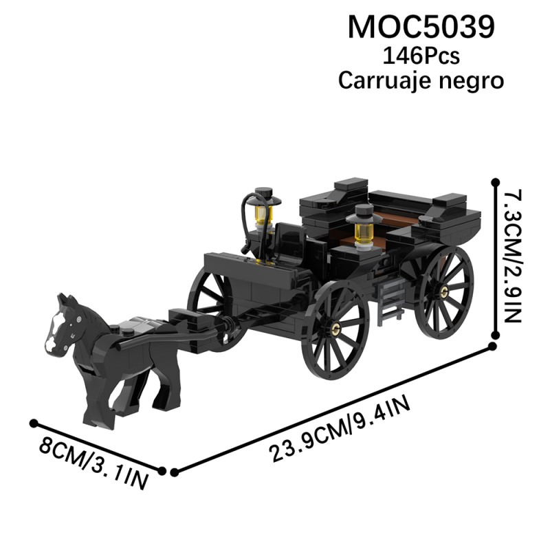MOC5039 Medieval Black Carriage Transportation Building Blocks Bricks Kids Toys for Children Gift MOC Parts 