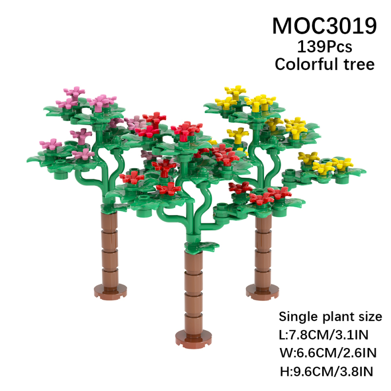 MOC3019 City Series Colorful Flowers Tree Decoration Building Blocks Bricks Kids Toys for Children Gift MOC Parts