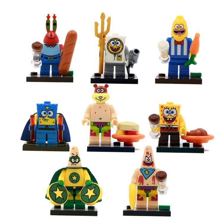 SY177 Spongebob Squarepants Captain Eugene H Armor ABS Krabs Sandy Cheeks Patrick Star Gene Scallop Character Building Blocks Bricks Kids Toys for Children Gift 