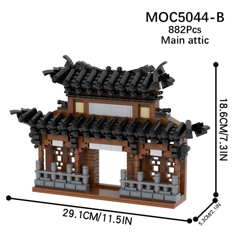 MOC5044 Military Series Ancient city wall Gate Main attic Attic wall Battle Drum City Wall Model Building Blocks Bricks Kids Toys for Children Gift MOC Parts