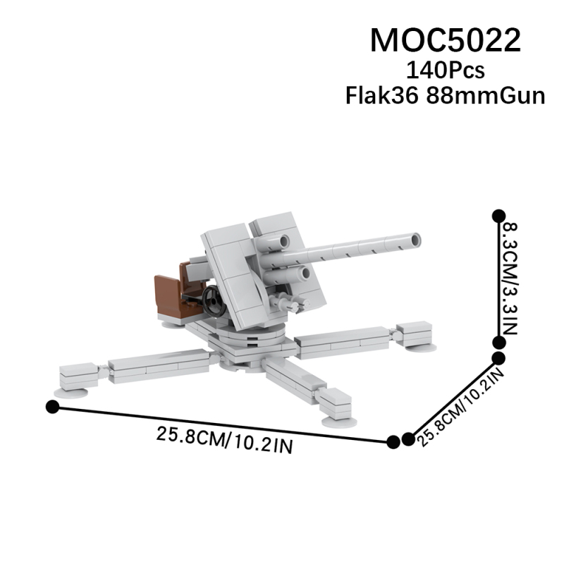 MOC5022 Military Army Weapon 88mm Anti-aircraft Gun Building Blocks Bricks Kids Toys for Children Gift MOC Parts