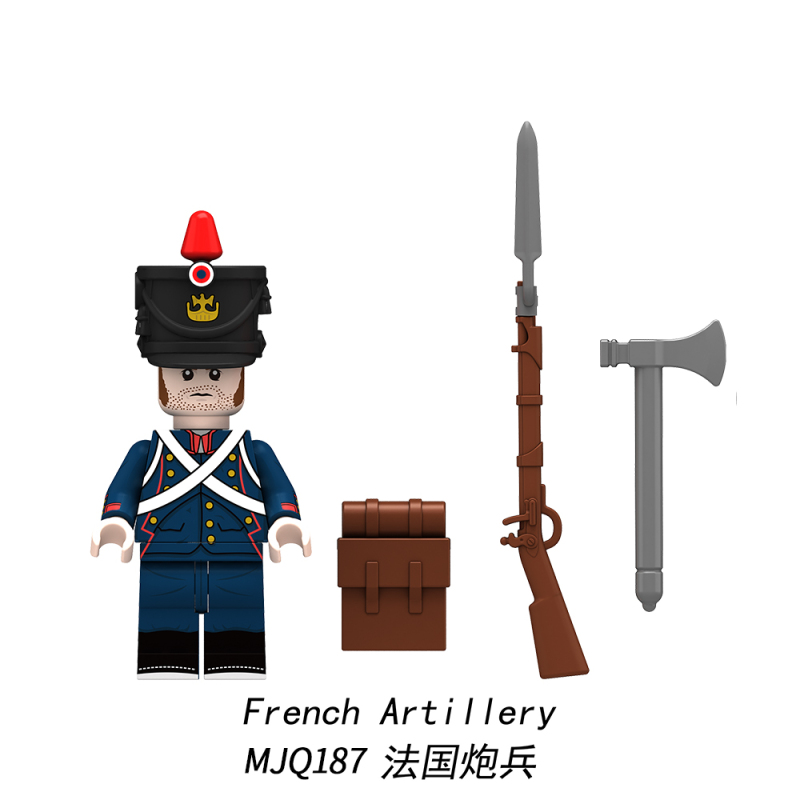 MJQ182-189  Military Russian artillery officer Russian artillery French artillery officer French artillery Soldiers Action Figures Building Blocks Kids Toys