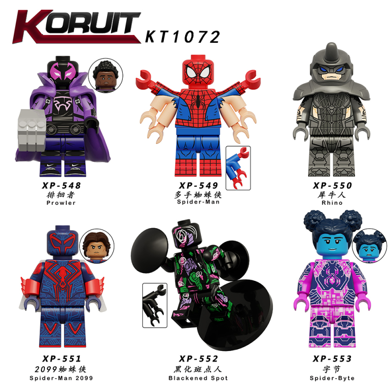KT1072 Marvel Hero Prowler Sipder Man Rhino Sipder Man 2099 Blackened Spot Spider Byte Action Figures Birthday Gifts Building Blocks Kids Toys