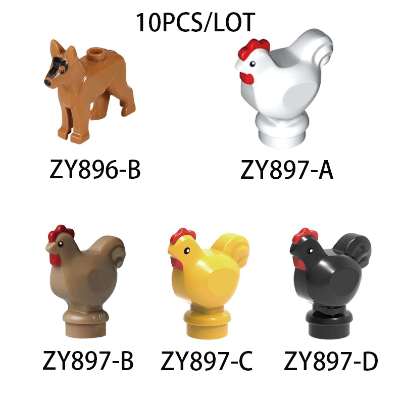 10PCS/lot Animal &amp; Dinosaur  Dog Chick Farm  City Compatible with MiniFigs Building Blocks Kids Toys For Children Gift XINH