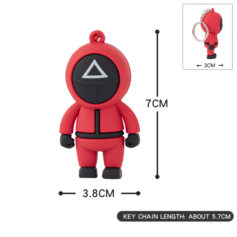 T884 Squid Game Key chain Soldier Triangle Series Creative Charms 3d Mini Doll Figurine Key Ring Pendant Gift Ornament Toys For Kids