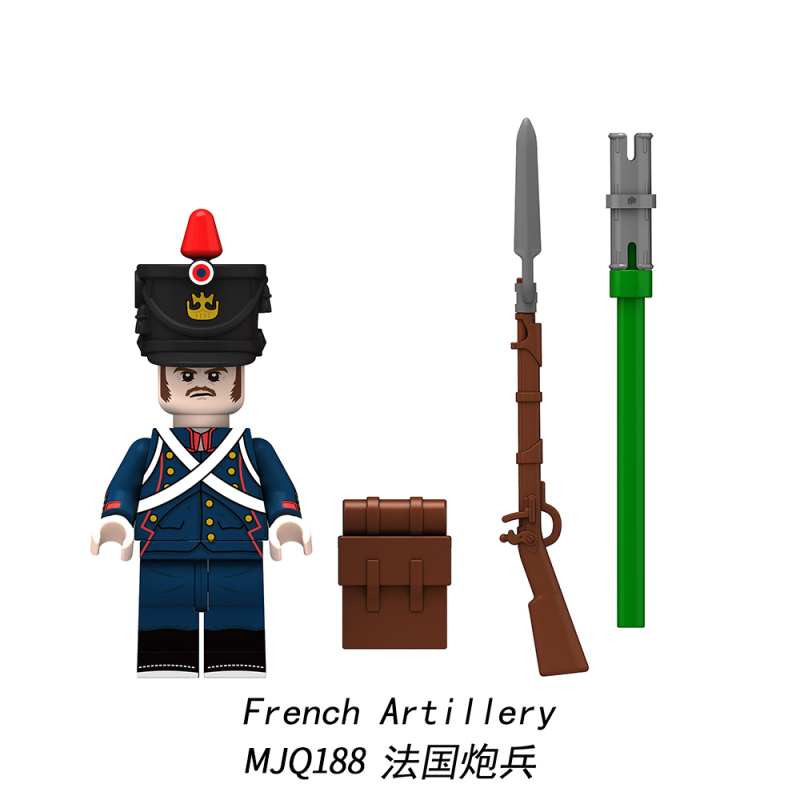 MJQ182-189  Military Russian artillery officer Russian artillery French artillery officer French artillery Soldiers Action Figures Building Blocks Kids Toys