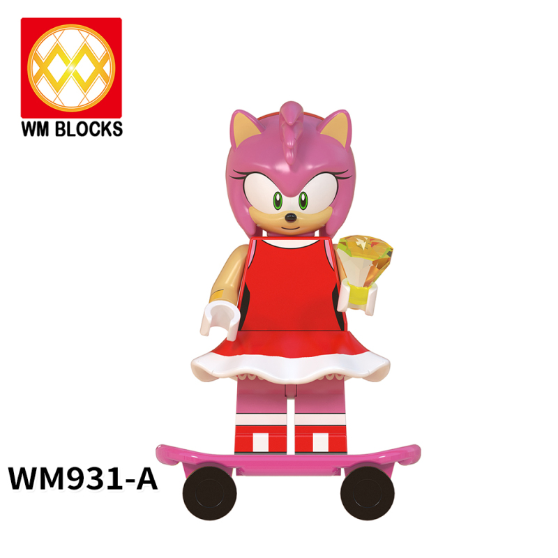 WM6086-A Game Series Sonic Amy Rose Shadow Metal Sonic Nakkurusu Teirusu Silver Super Sonic Action Figure Building Blocks Kids Toys