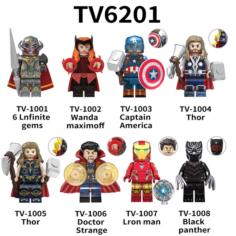 TV6102 Marvel Super Hero Movie Lnfinite Gems Wanda Captain America Thor Doctor Strange Iron Man Black Panther Action Figure Building Blocks Kids Toys