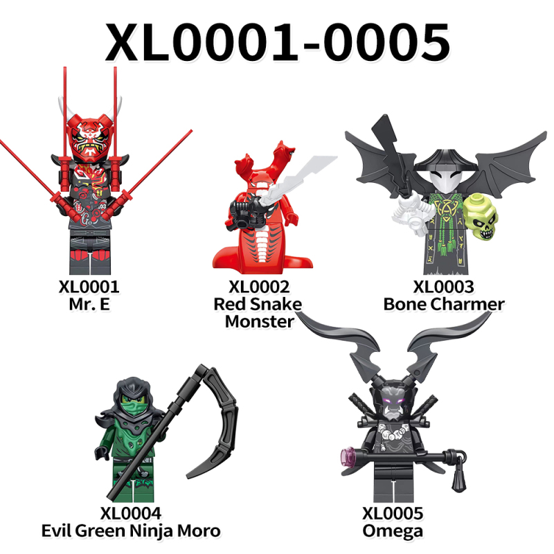 XL0001-0005 Ninjago MR.E Red Snake Monster Bone Charmer Evil Green Ninja Moro Omega Action Figure Characters Building Blocks Kids Toys