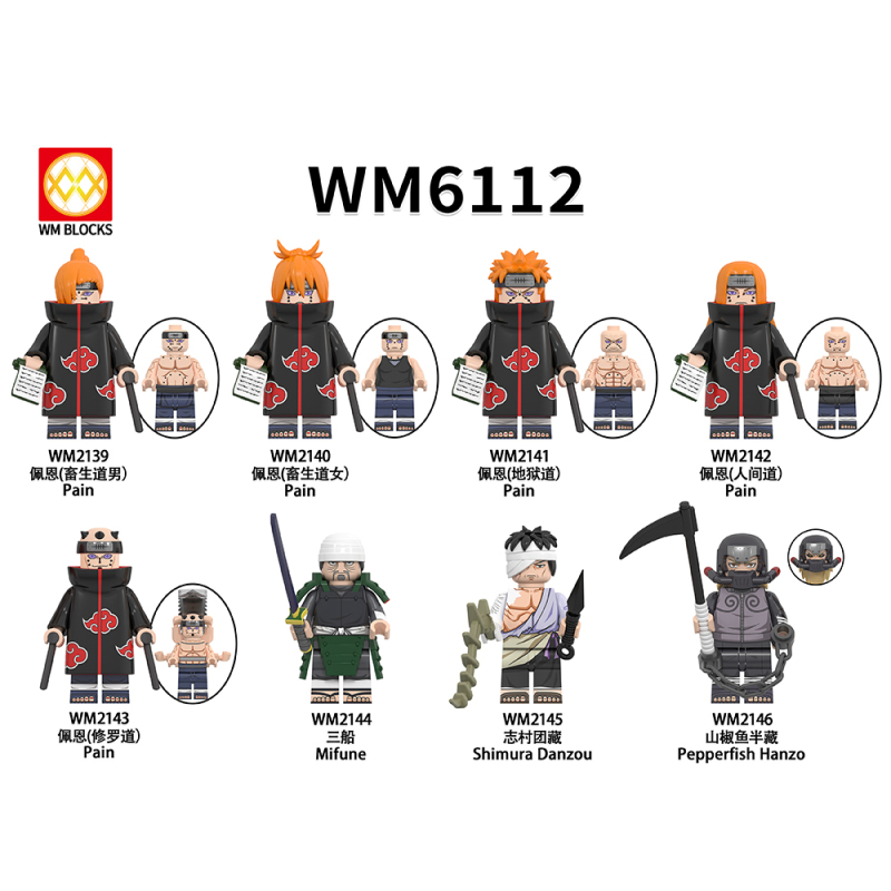 New Coming WM6112 WM Blocks Japanese Anime Pain Mifune Shimura Danzou Pepperfish Hanzo Building Blocks Kids Toy