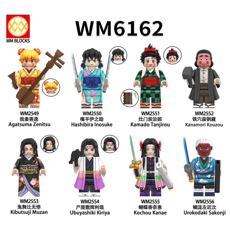 WM6162 Anime Demon Slayer 3D Zenitsu Inosuke Tanjirou Kouzou Muzan Kiriya Kanae Sakonji Mini Plastic Building Blocks Kids Toys