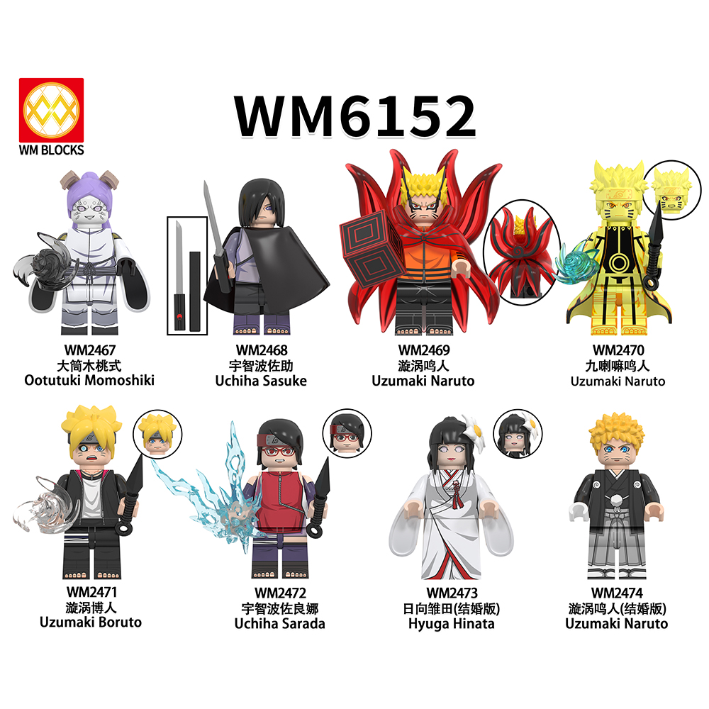 WM6152 Japanese Anime Ootutuki Momoshiki Uchiha Sasuke Uzumaki Naruto Hyuga  Hinata Building Blocks Collect Kids Toys