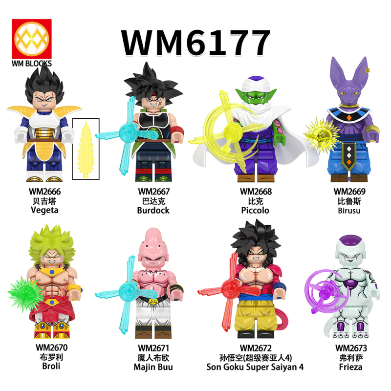 WM6177 WM Brick Vegeta Burdock Piccolo Birsue Broli Majin Buu Son Goku Super Saiyan 4 Frieza Anime Mini Building Block Kids Toys