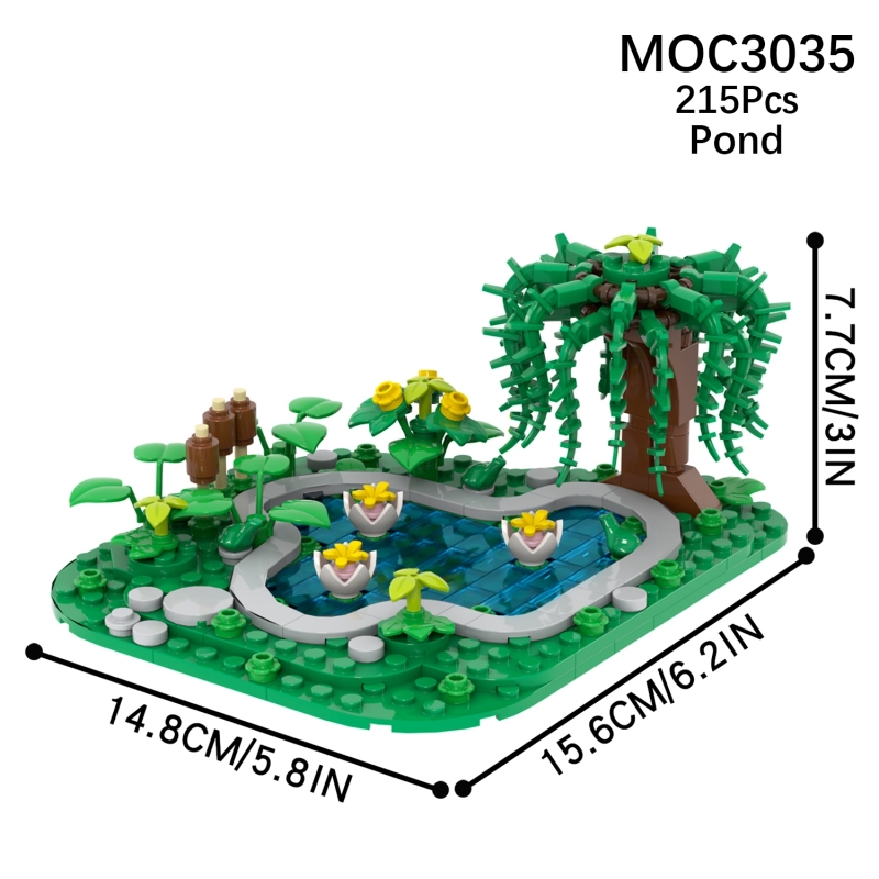 MOC3035 Farm Series Pond Scene 215Pcs Building Blocks Creative Natural Plants Flowers Pool Model Assembly Bricks Toys Kids Gift