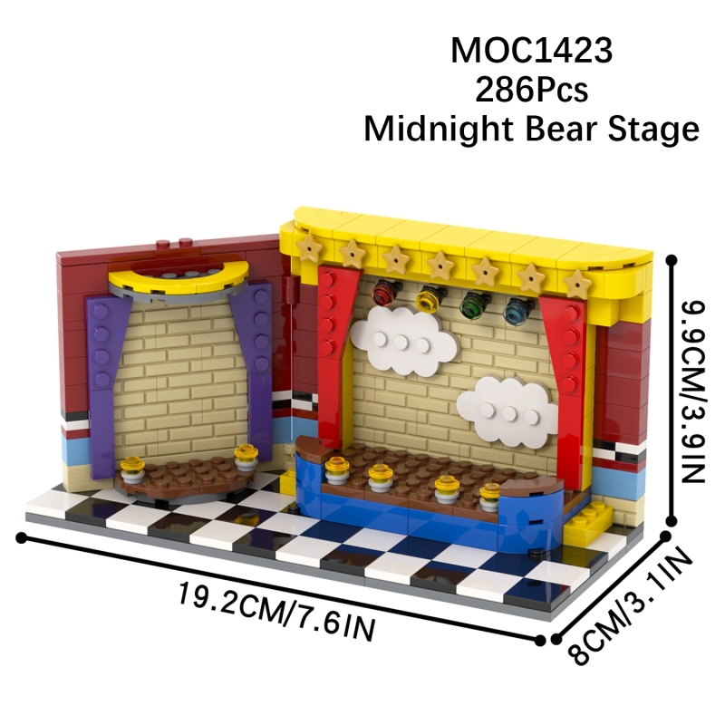 286Pcs MOC1423 FNAF Anime Version Stage Scene Bricks Horror Midnight Bear Character Model Assembly Building Blocks Toys For Kids