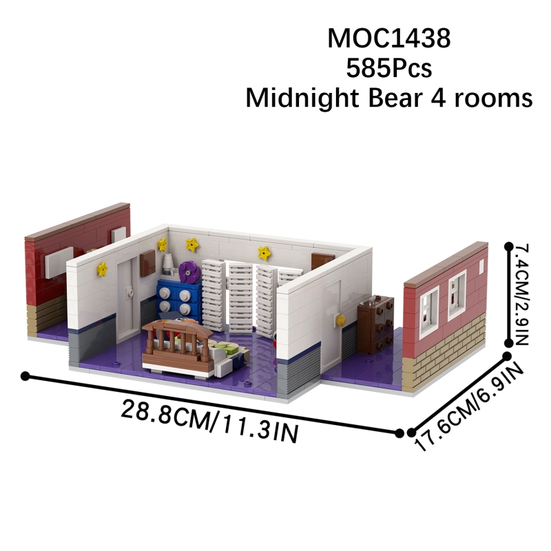 585Pcs MOC1438 Game Series Scene Building Blocks DIY Midnight Bear Horror Room Character Model Assemble Bricks Toys For Children