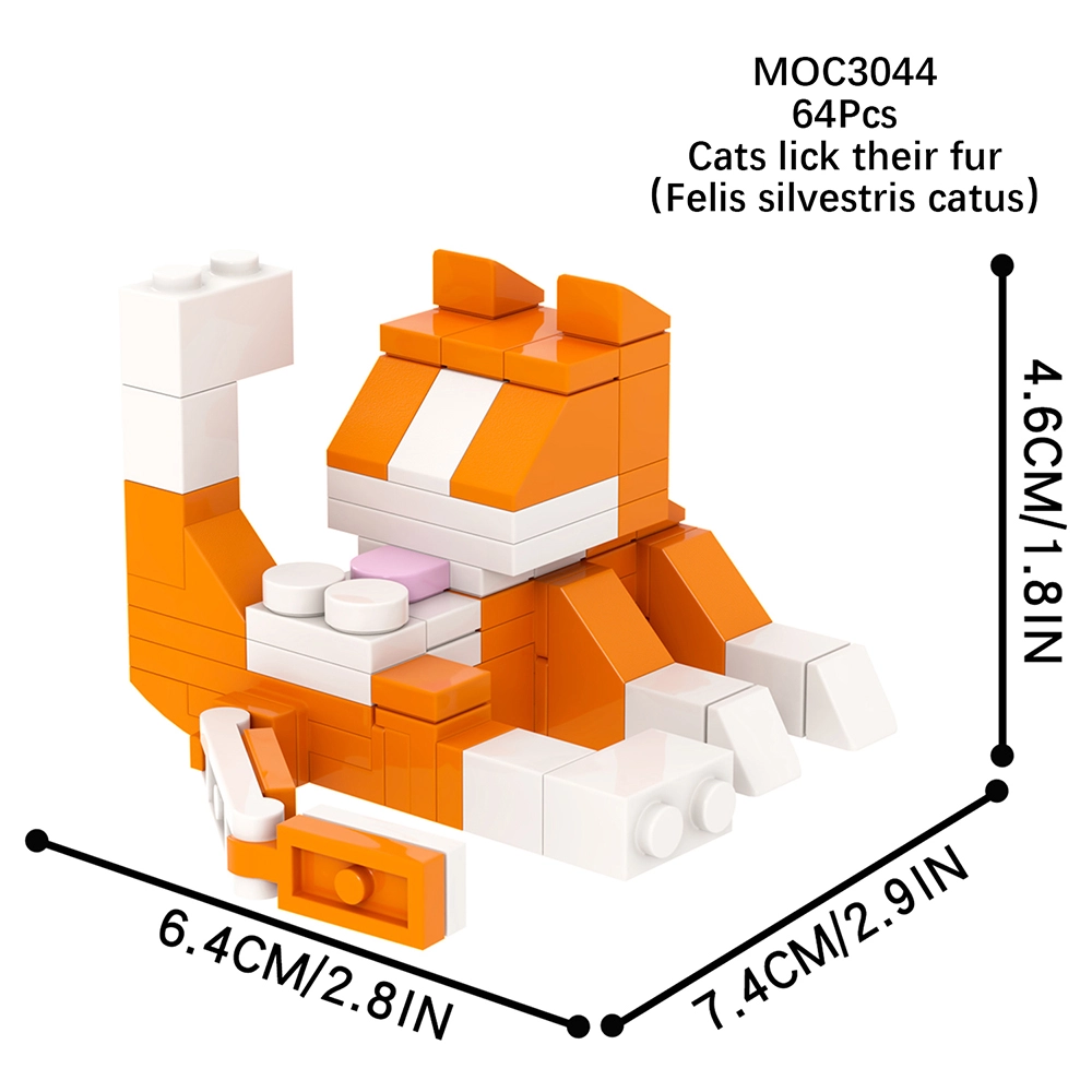 MOC3042 Cute Pet Cat Set Series Black And White Cat Cats Licking Their ...