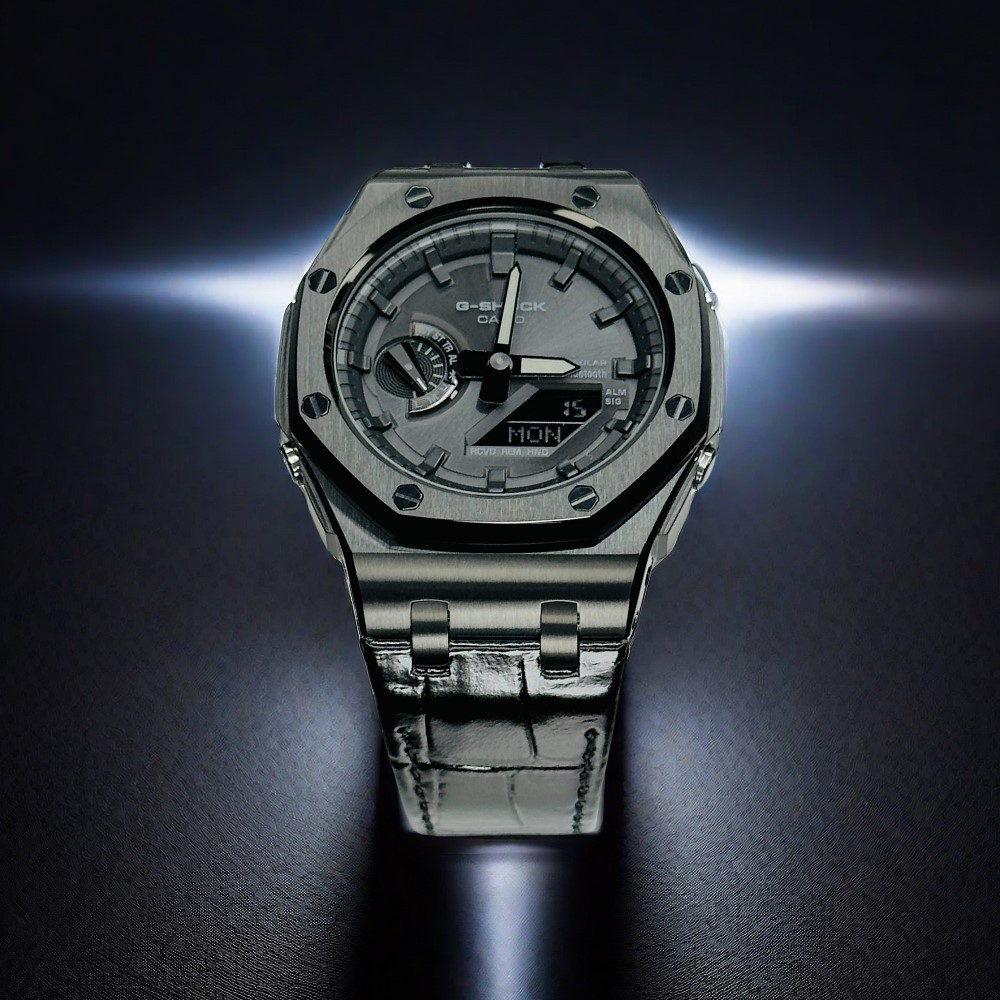 GA2100/GAB2100/GM2100 modification kit offshore stainless steel case with double-sided leather strap