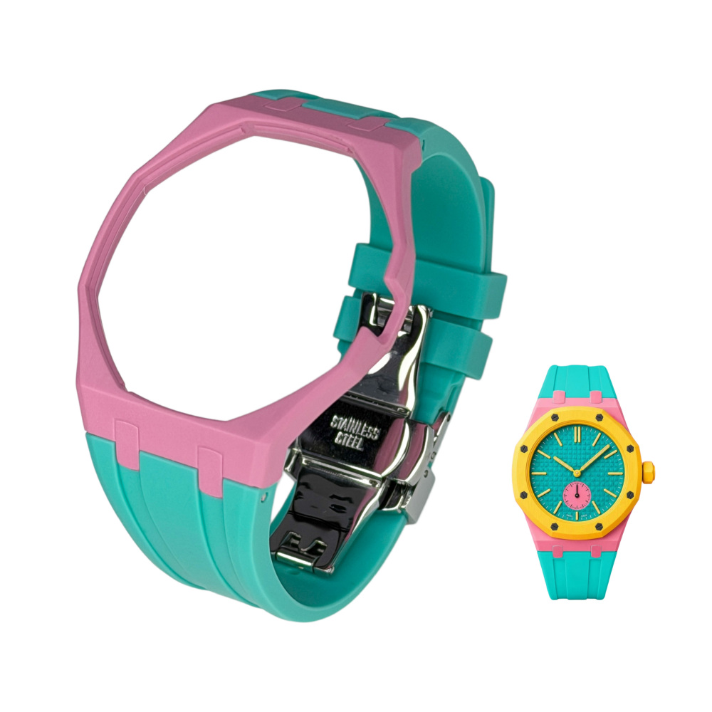 Integrated Bioceramic Watch Case and Silicone Strap Kit Compatible with AP x Swatch Royal Pop Series, One-Piece Replacement Case Band Set with Stainless Steel Folding Clasp, Watch Not Included