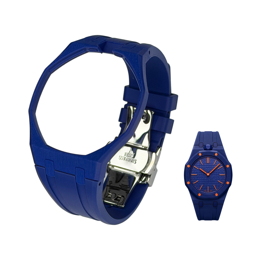 Integrated Bioceramic Watch Case and Silicone Strap Kit Compatible with AP x Swatch Royal Pop Series, One-Piece Replacement Case Band Set with Stainless Steel Folding Clasp, Watch Not Included