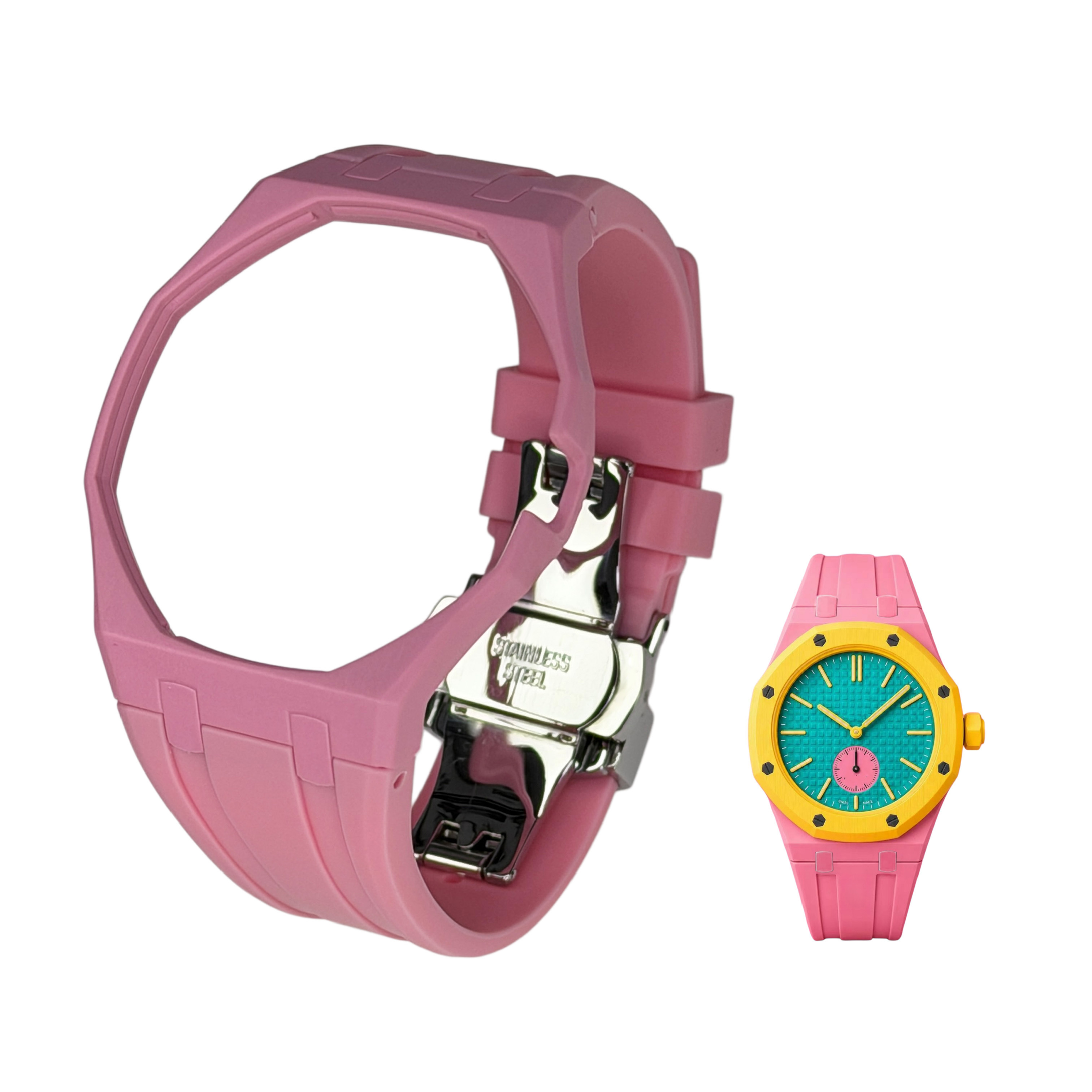 Integrated Bioceramic Watch Case and Silicone Strap Kit Compatible with AP x Swatch Royal Pop Series, One-Piece Replacement Case Band Set with Stainless Steel Folding Clasp, Watch Not Included