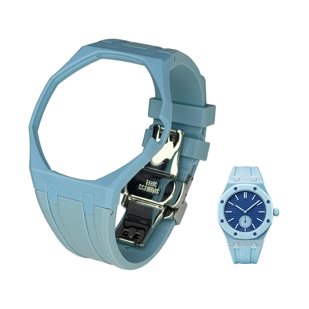 Integrated Bioceramic Watch Case and Silicone Strap Kit Compatible with AP x Swatch Royal Pop Series, One-Piece Replacement Case Band Set with Stainless Steel Folding Clasp, Watch Not Included