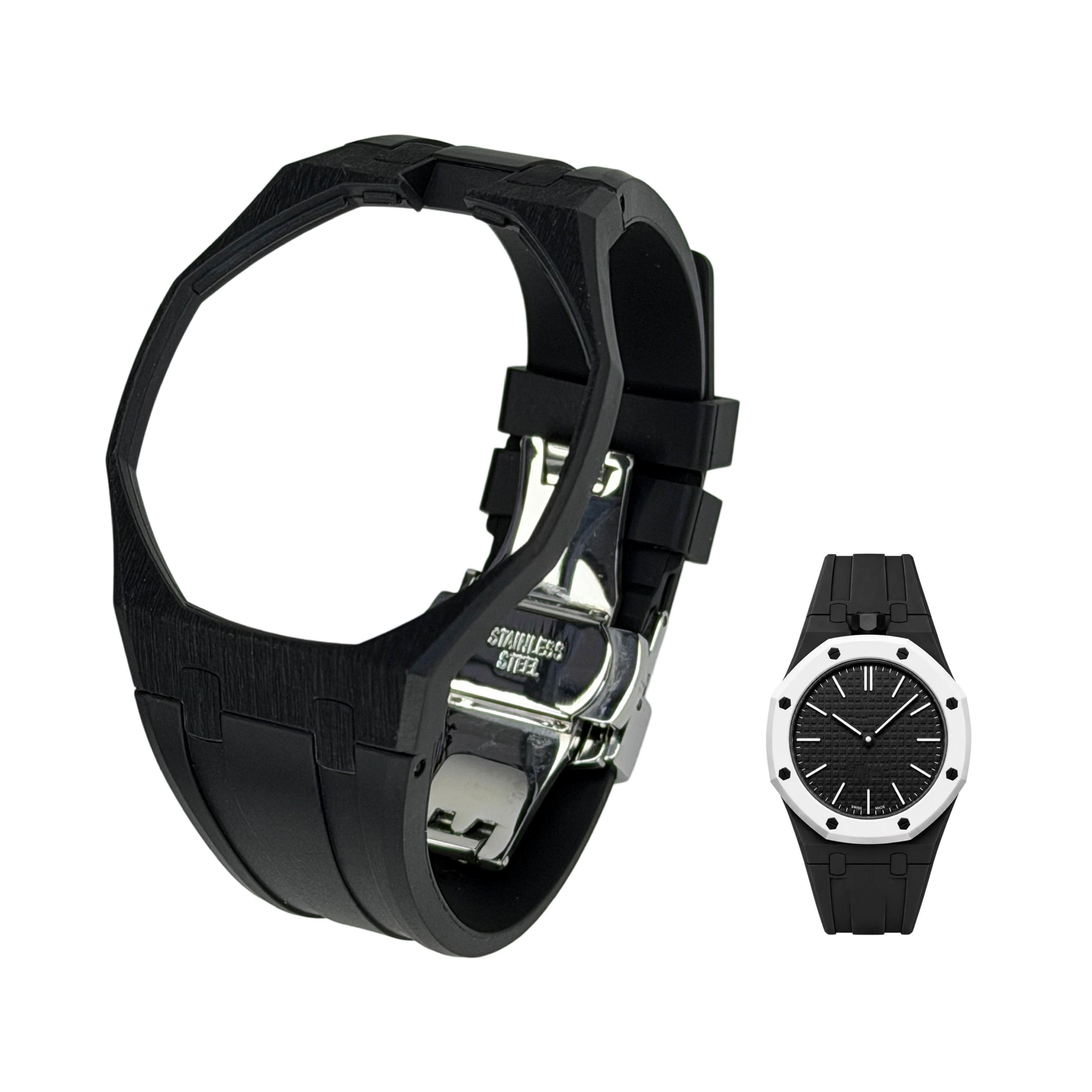 Integrated Bioceramic Watch Case and Silicone Strap Kit Compatible with AP x Swatch Royal Pop Series, One-Piece Replacement Case Band Set with Stainless Steel Folding Clasp, Watch Not Included