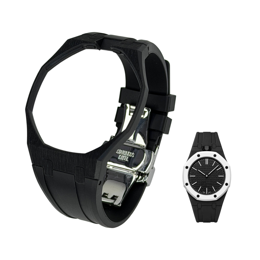 Integrated Bioceramic Watch Case and Silicone Strap Kit Compatible with AP x Swatch Royal Pop Series, One-Piece Replacement Case Band Set with Stainless Steel Folding Clasp, Watch Not Included