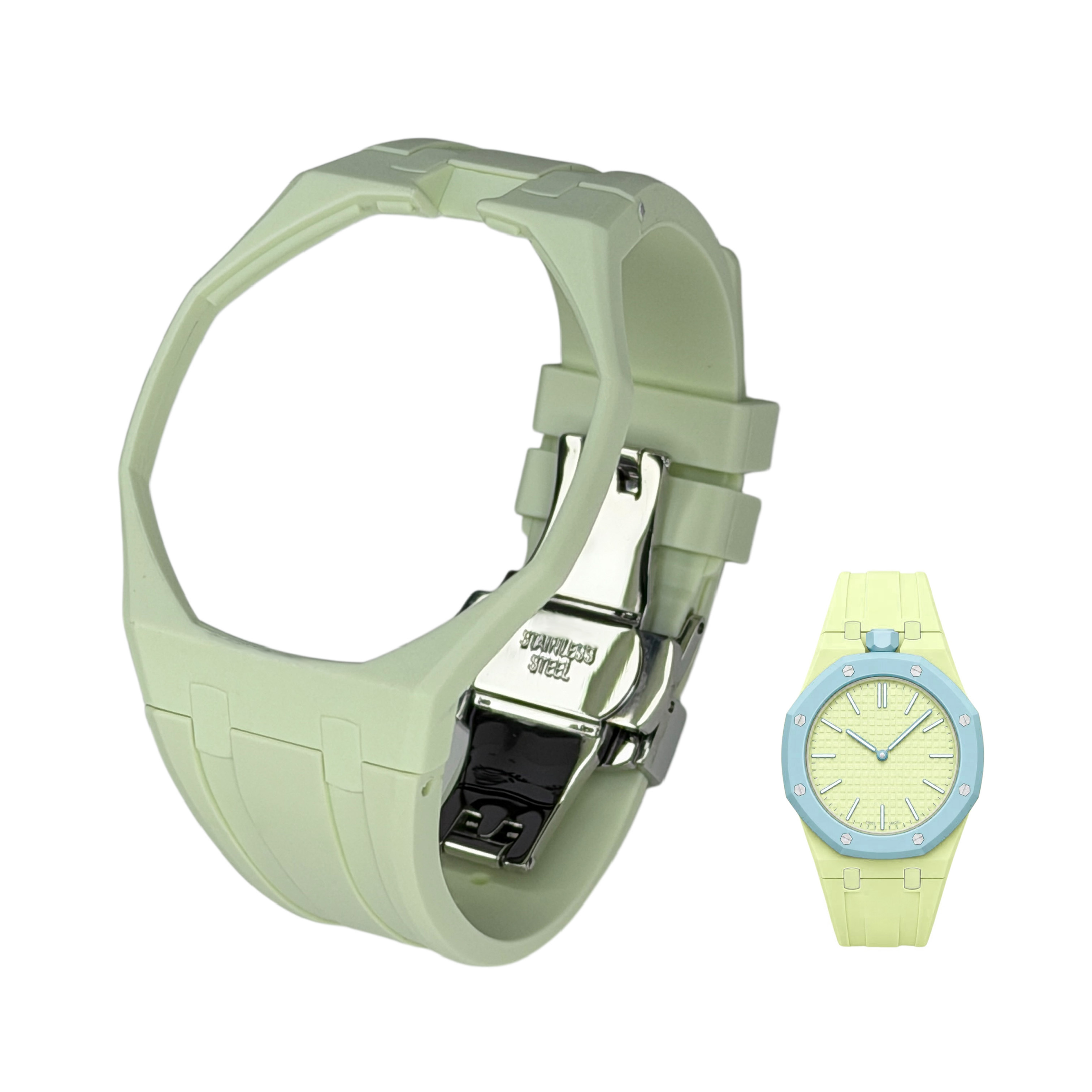 Integrated Bioceramic Watch Case and Silicone Strap Kit Compatible with AP x Swatch Royal Pop Series, One-Piece Replacement Case Band Set with Stainless Steel Folding Clasp, Watch Not Included