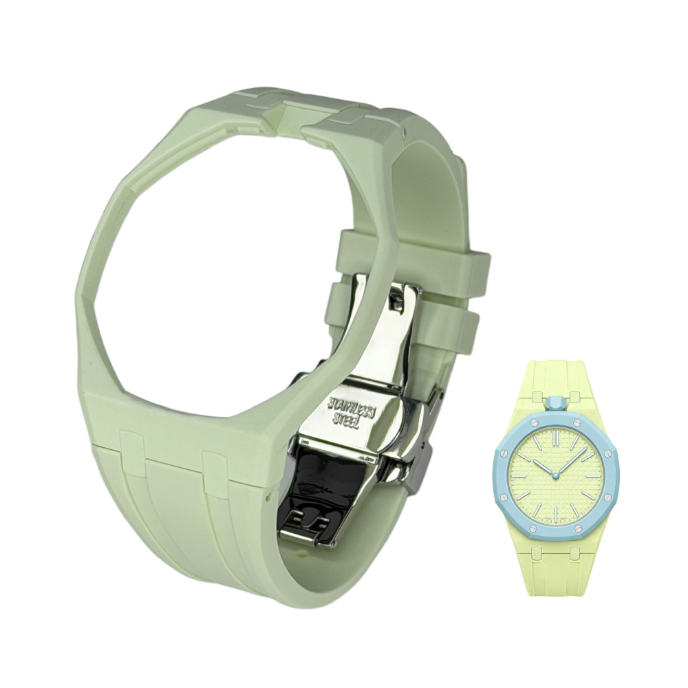 Integrated Bioceramic Watch Case and Silicone Strap Kit Compatible with AP x Swatch Royal Pop Series, One-Piece Replacement Case Band Set with Stainless Steel Folding Clasp, Watch Not Included