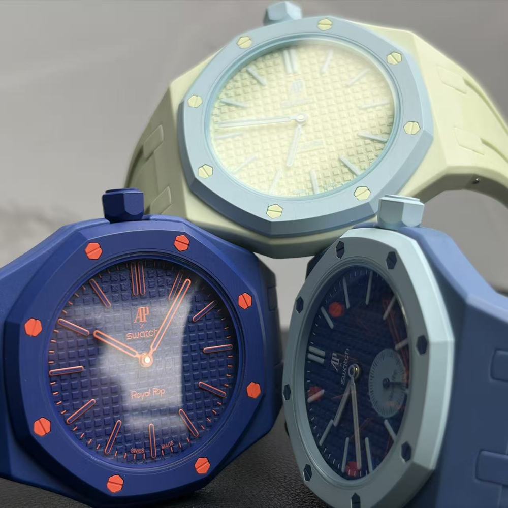 Integrated Bioceramic Watch Case and Silicone Strap Kit Compatible with AP x Swatch Royal Pop Series, One-Piece Replacement Case Band Set with Stainless Steel Folding Clasp, Watch Not Included