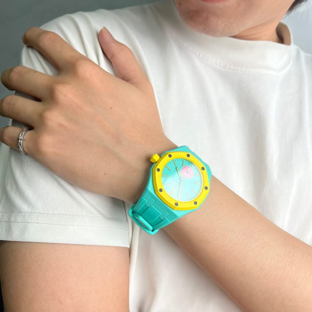 Integrated Bioceramic Watch Case and Silicone Strap Kit Compatible with AP x Swatch Royal Pop Series, One-Piece Replacement Case Band Set with Stainless Steel Folding Clasp, Watch Not Included