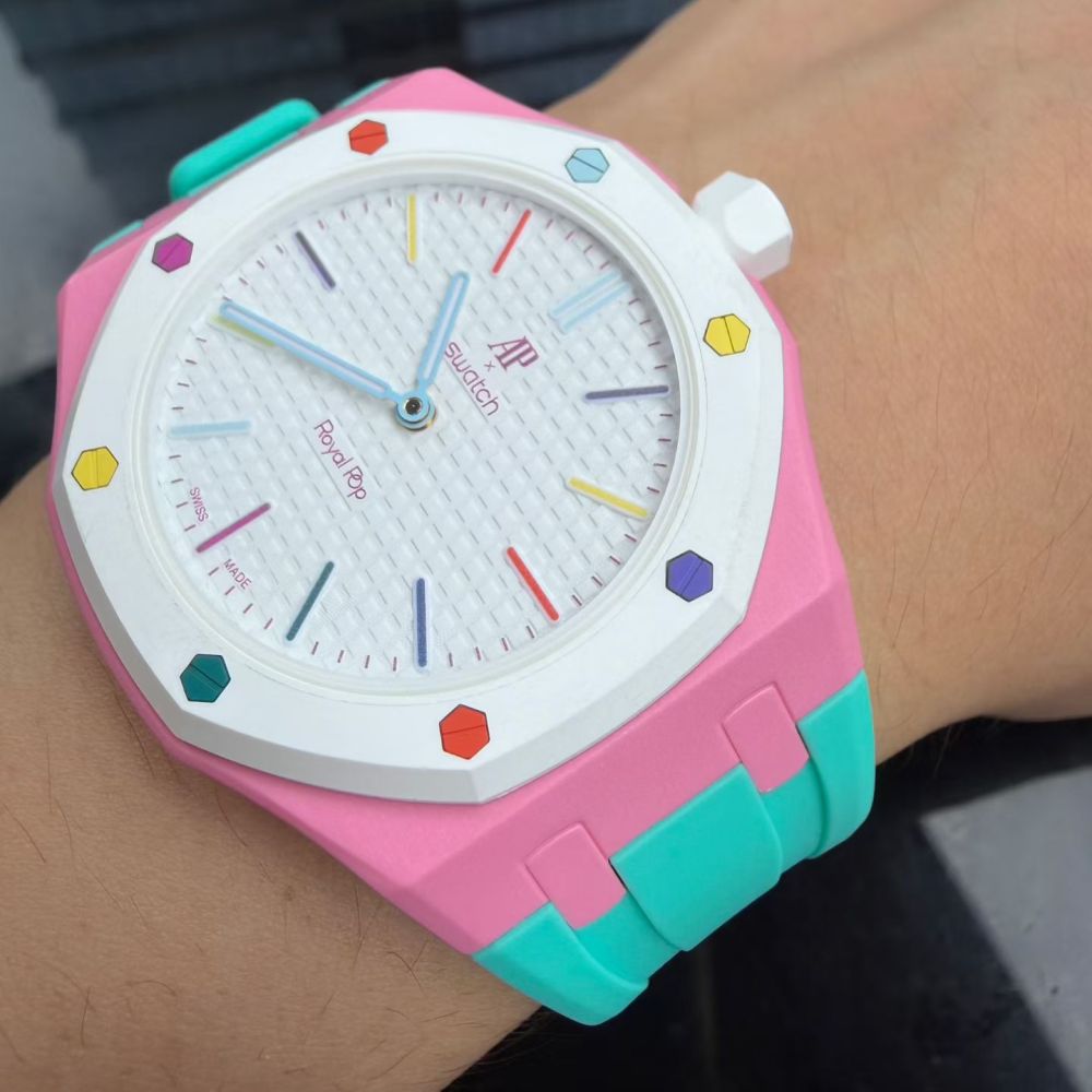 Integrated Bioceramic Watch Case and Silicone Strap Kit Compatible with AP x Swatch Royal Pop Series, One-Piece Replacement Case Band Set with Stainless Steel Folding Clasp, Watch Not Included