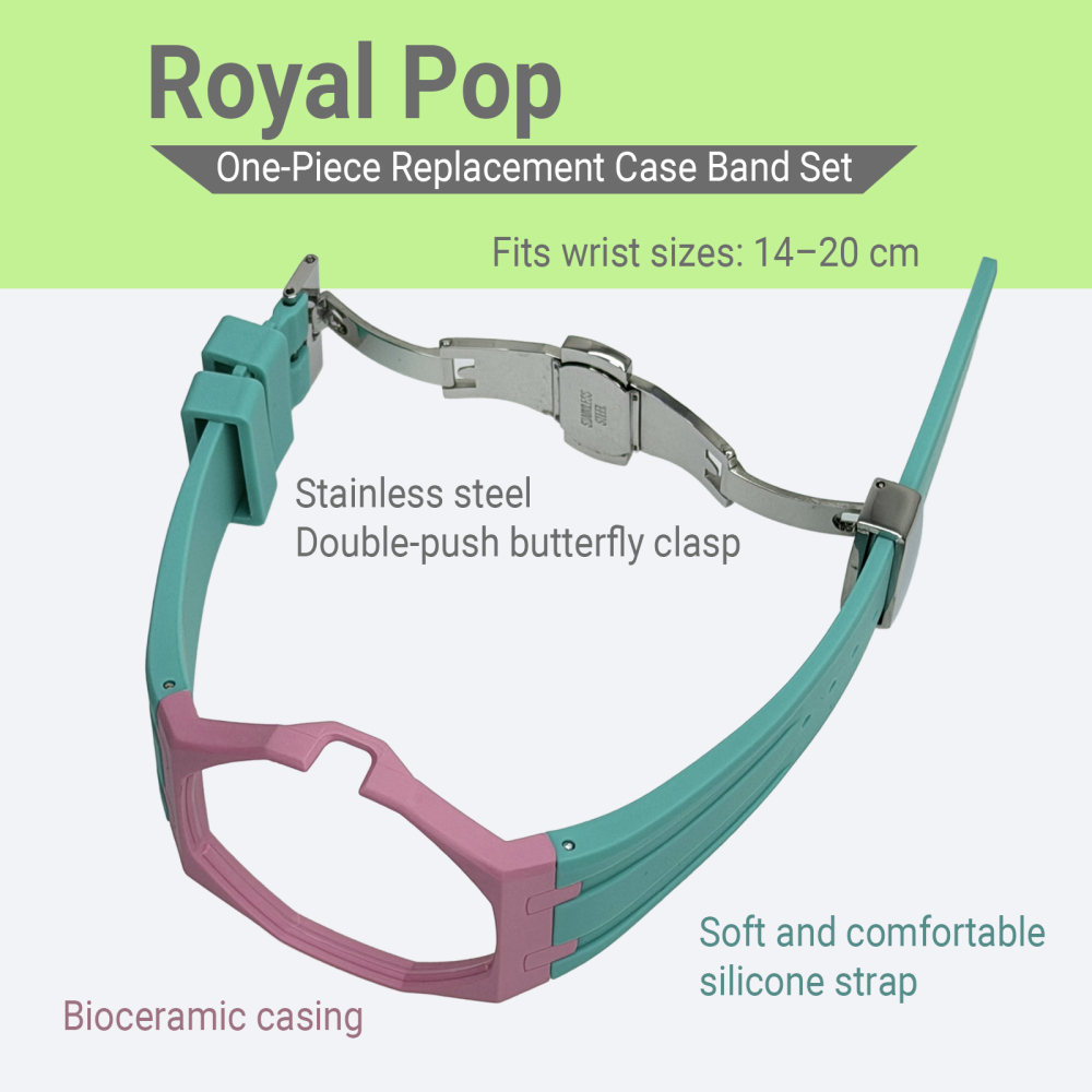Integrated Bioceramic Watch Case and Silicone Strap Kit Compatible with AP x Swatch Royal Pop Series, One-Piece Replacement Case Band Set with Stainless Steel Folding Clasp, Watch Not Included