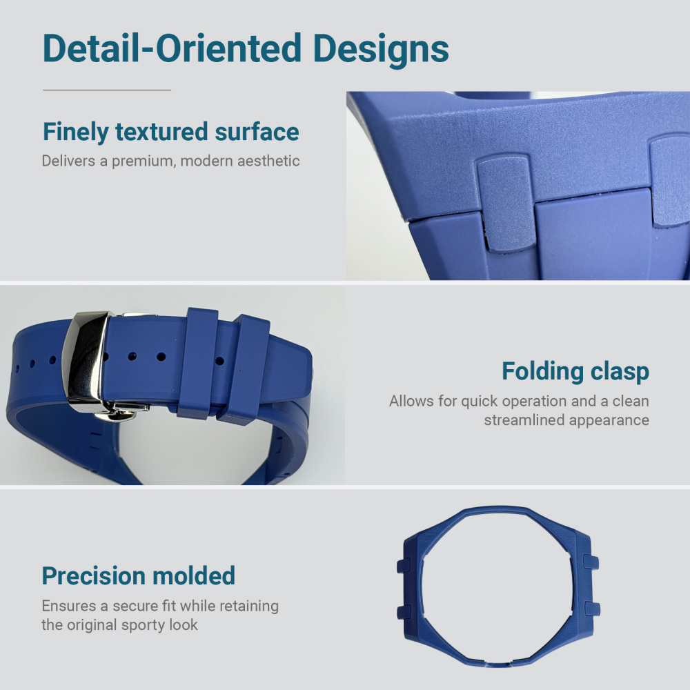 Integrated Bioceramic Watch Case and Silicone Strap Kit Compatible with AP x Swatch Royal Pop Series, One-Piece Replacement Case Band Set with Stainless Steel Folding Clasp, Watch Not Included