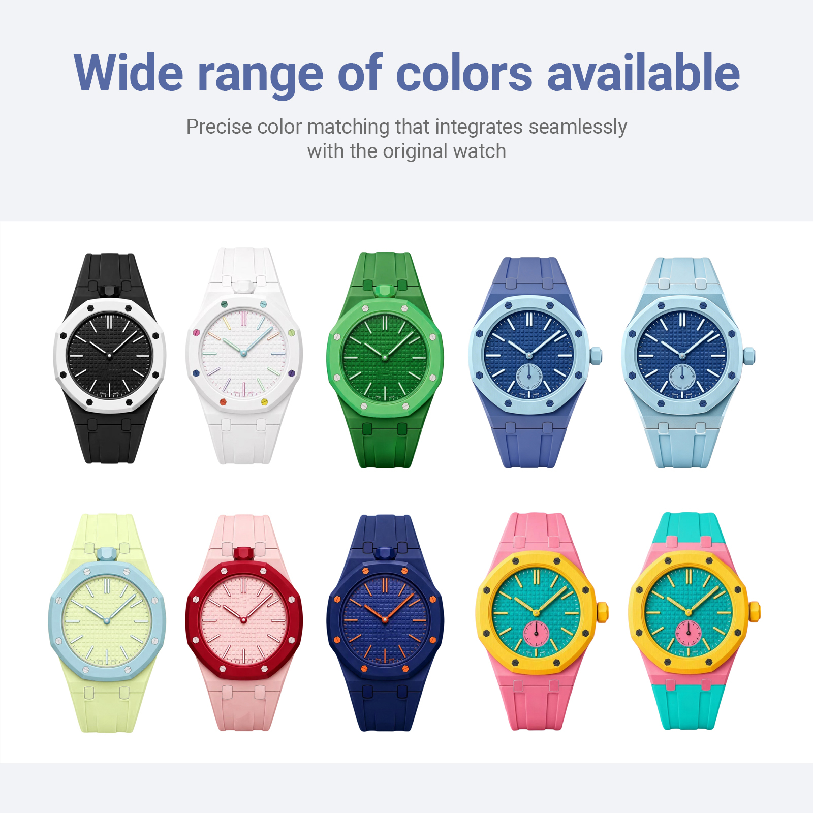 Integrated Bioceramic Watch Case and Silicone Strap Kit Compatible with AP x Swatch Royal Pop Series, One-Piece Replacement Case Band Set with Stainless Steel Folding Clasp, Watch Not Included
