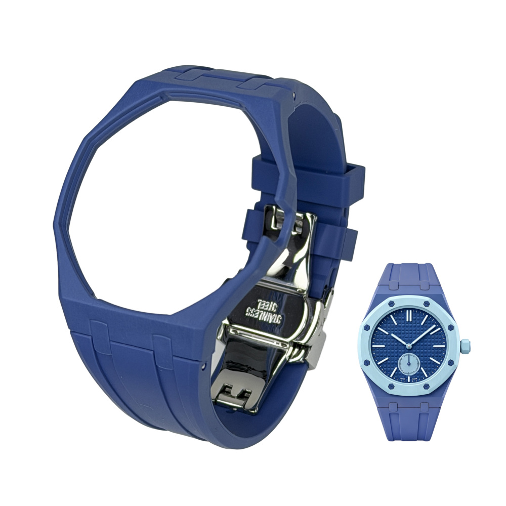 Integrated Bioceramic Watch Case and Silicone Strap Kit Compatible with AP x Swatch Royal Pop Series, One-Piece Replacement Case Band Set with Stainless Steel Folding Clasp, Watch Not Included
