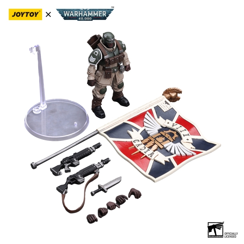 [New in November 2023] JOYTOY Warhammer 40K Astra Militarum Cadian Command Squad Veteran with Regimental Standard