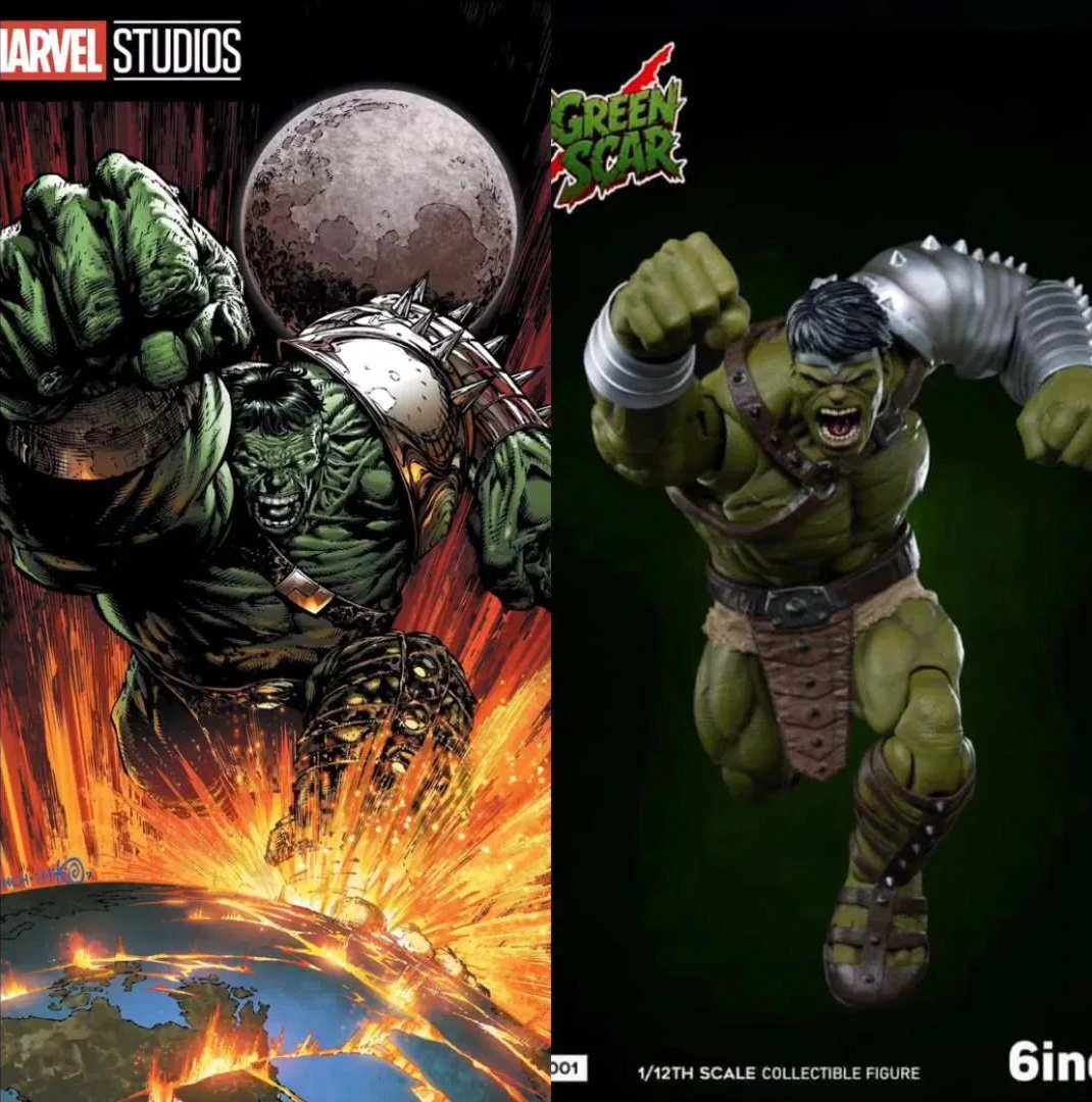 A comparison between the Gladiator Hulk figurine and the prototype from 
